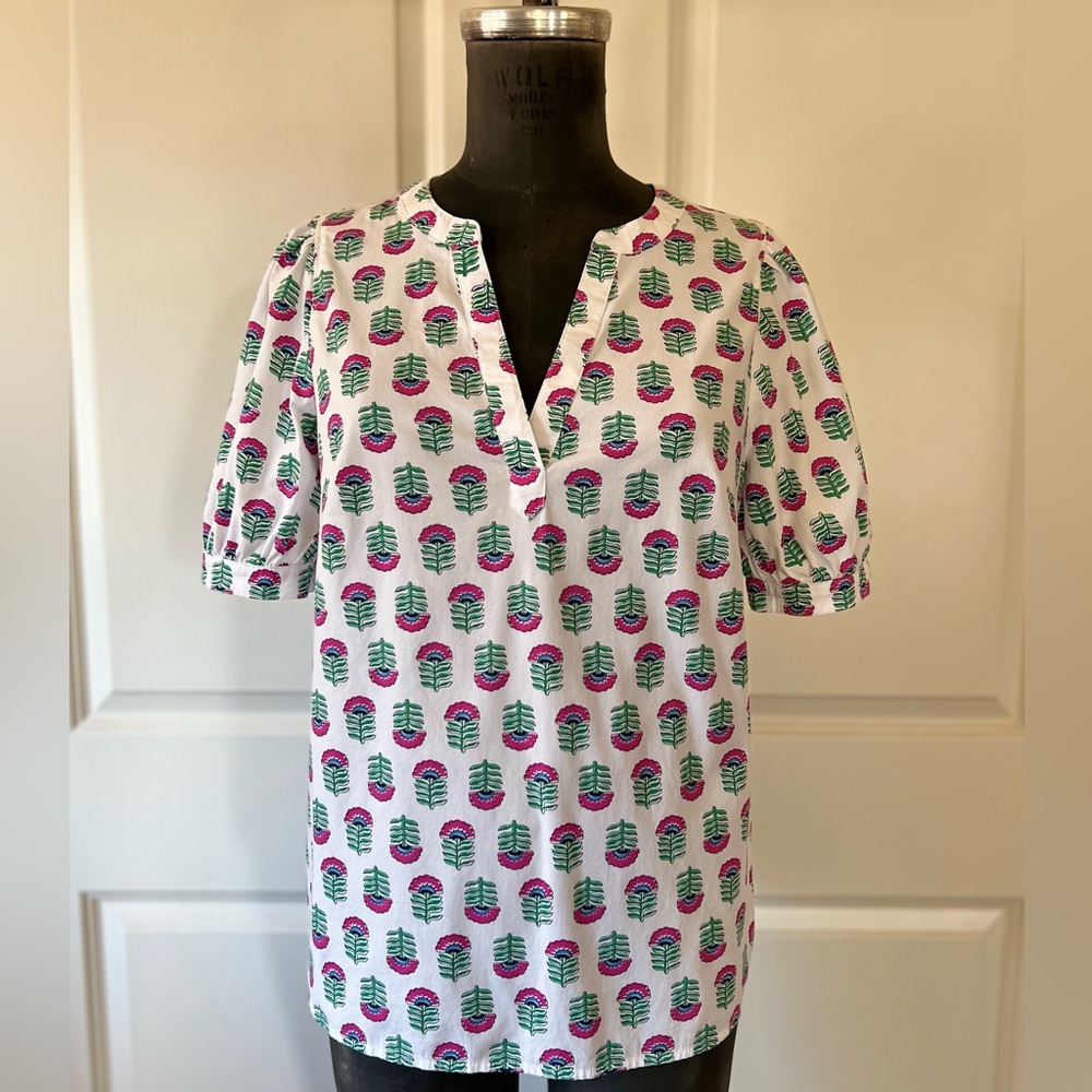 J.Crew Block Print Puff Sleeve Top S